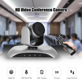 1080P HD Conference Camera USB Plug & Play 3X Zoom 360° Rotation with Remote Control Power Adapter for Video Meetings Training Teaching 1080P HD Conference Camera USB Plug & Play 3X Zoom 360° Rotation with Remote Control Power Adapter for Video Meetings Training Teaching