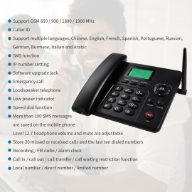 Fixed Wireless Phone Desktop Telephone Support GSM 850/900/1800/1900MHZ Dual SIM Card 2G Cordless Phone with Antenna Radio Alarm Clock SMS Recording Funtion for House Home Call Center Office Company Hotel Fixed Wireless Phone Desktop Telephone Support GSM 850/900/1800/1900MHZ Dual SIM Card 2G Cordless Phone with Antenna Radio Alarm Clock SMS Recording Funtion for House Home Call Center Office Company Hotel