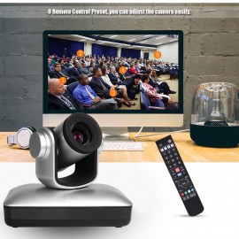 HD Video Conference Cam Conference Camera Full HD 1080P 3X Optical Zoom 95 Degree Wide Viewing with 2.0 USB Web Cable Remote Control for Business Live Meeting Recording Training