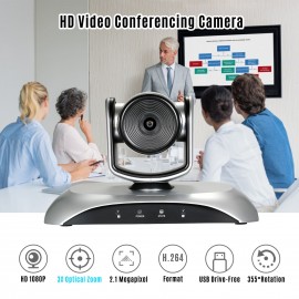 1080P HD Video Conference Camera 3X Optical Zoom Wide Angle Webcam Supported H.264 Hard Compression 355° Rotation Plug & Play with Remote Control for Video Meetings Training Teaching