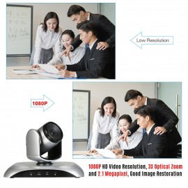 1080P HD Video Conference Camera 3X Optical Zoom Wide Angle Webcam Supported H.264 Hard Compression 355° Rotation Plug & Play with Remote Control for Video Meetings Training Teaching