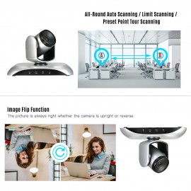 1080P HD Video Conference Camera 3X Optical Zoom Wide Angle Webcam Supported H.264 Hard Compression 355° Rotation Plug & Play with Remote Control for Video Meetings Training Teaching