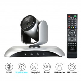 1080P HD Video Conference Camera 3X Optical Zoom Wide Angle Webcam Supported H.264 Hard Compression 355° Rotation Plug & Play with Remote Control for Video Meetings Training Teaching