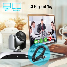 1080P HD Video Conference Camera 3X Optical Zoom Wide Angle Webcam Supported H.264 Hard Compression 355° Rotation Plug & Play with Remote Control for Video Meetings Training Teaching